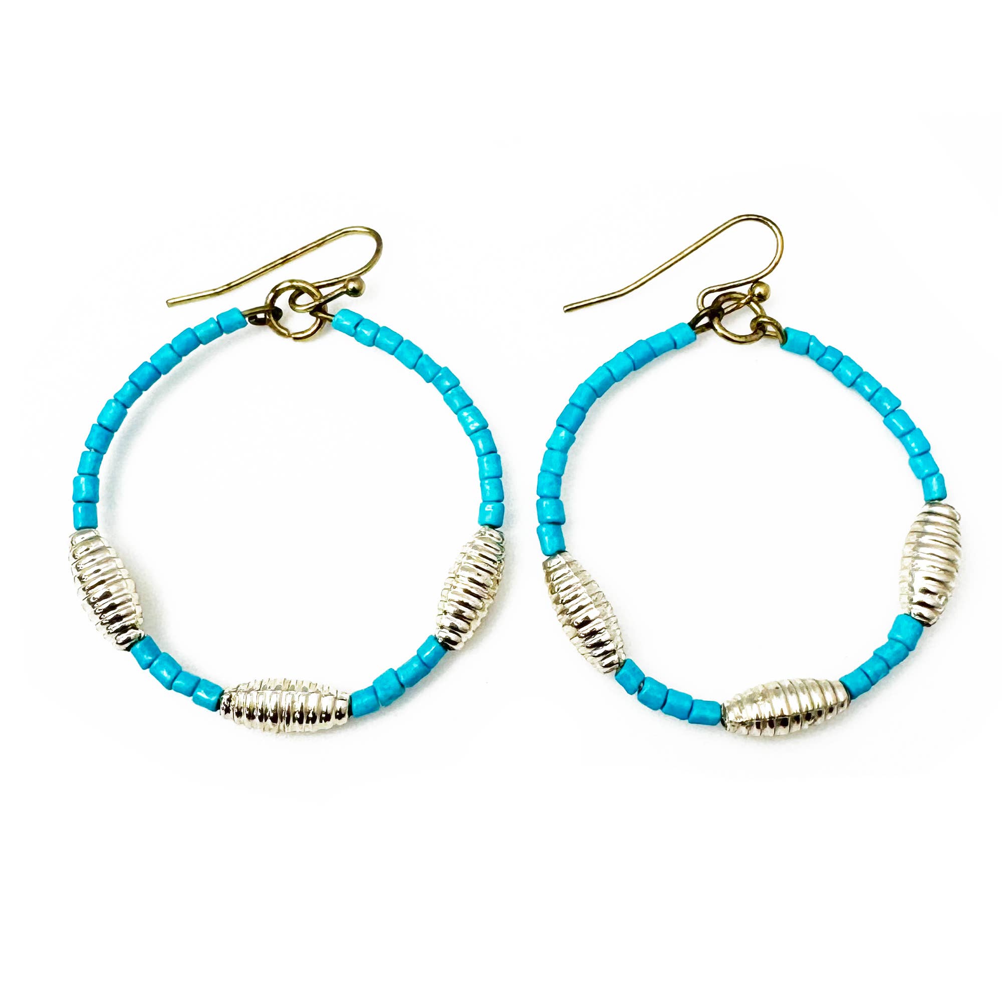 Seed Bead Hoop Earrings - Ocean Blue