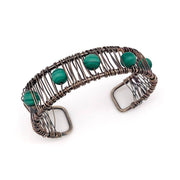 Wire-Wrapped Stone Cuff - Antique Silver with Malachite