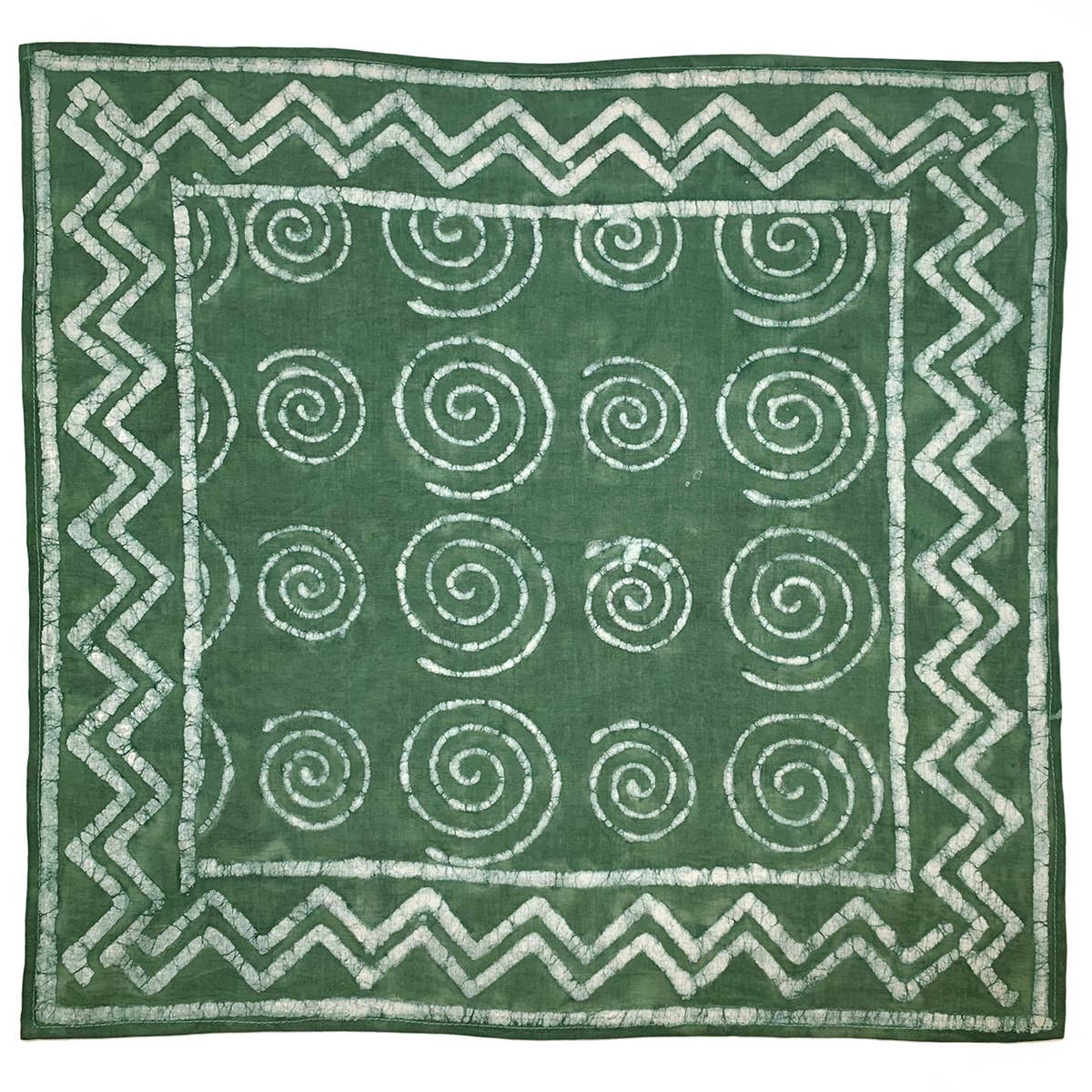 Block Printed Bandana - Green Large Spirals Chevron Border