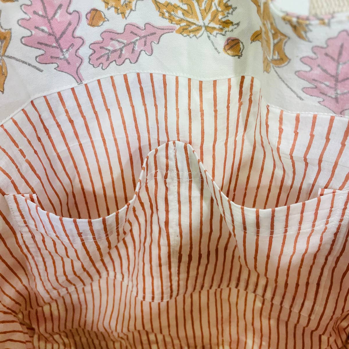 Handcrafted Canvas Bag with Block-Printed Leaves pattern