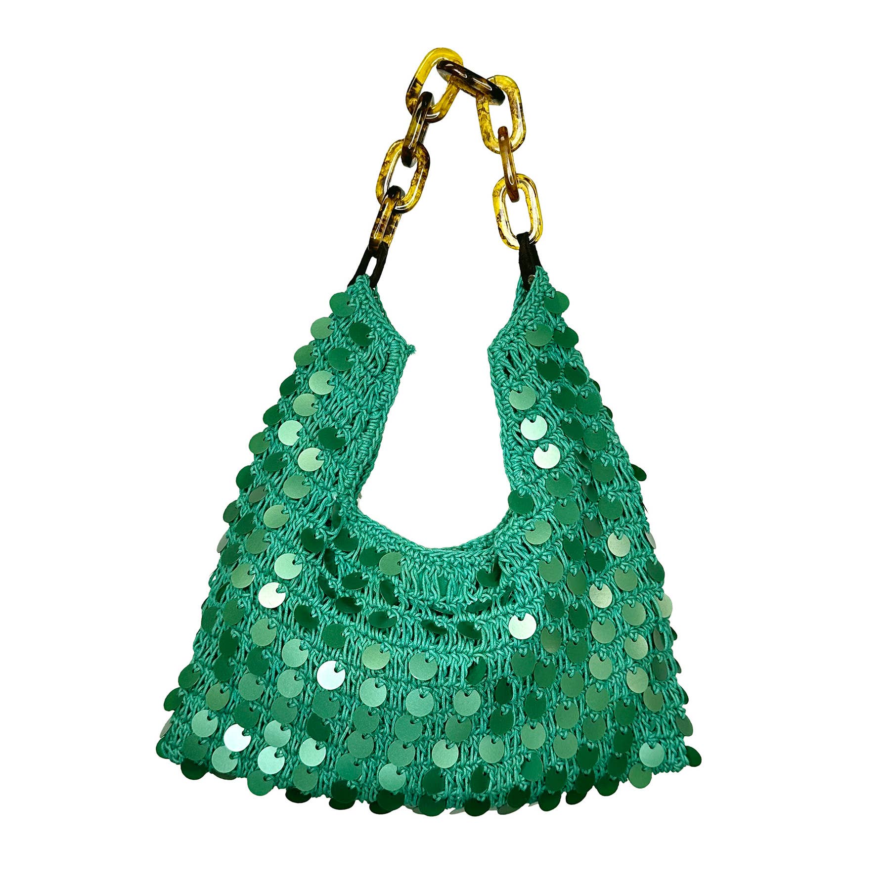 Mia Bag - Cotton Sequined Purse with Link Handle - Silver