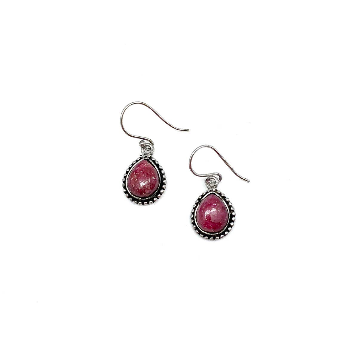 Handcrafted Semiprecious Small Stone Earrings - Rhodonite
