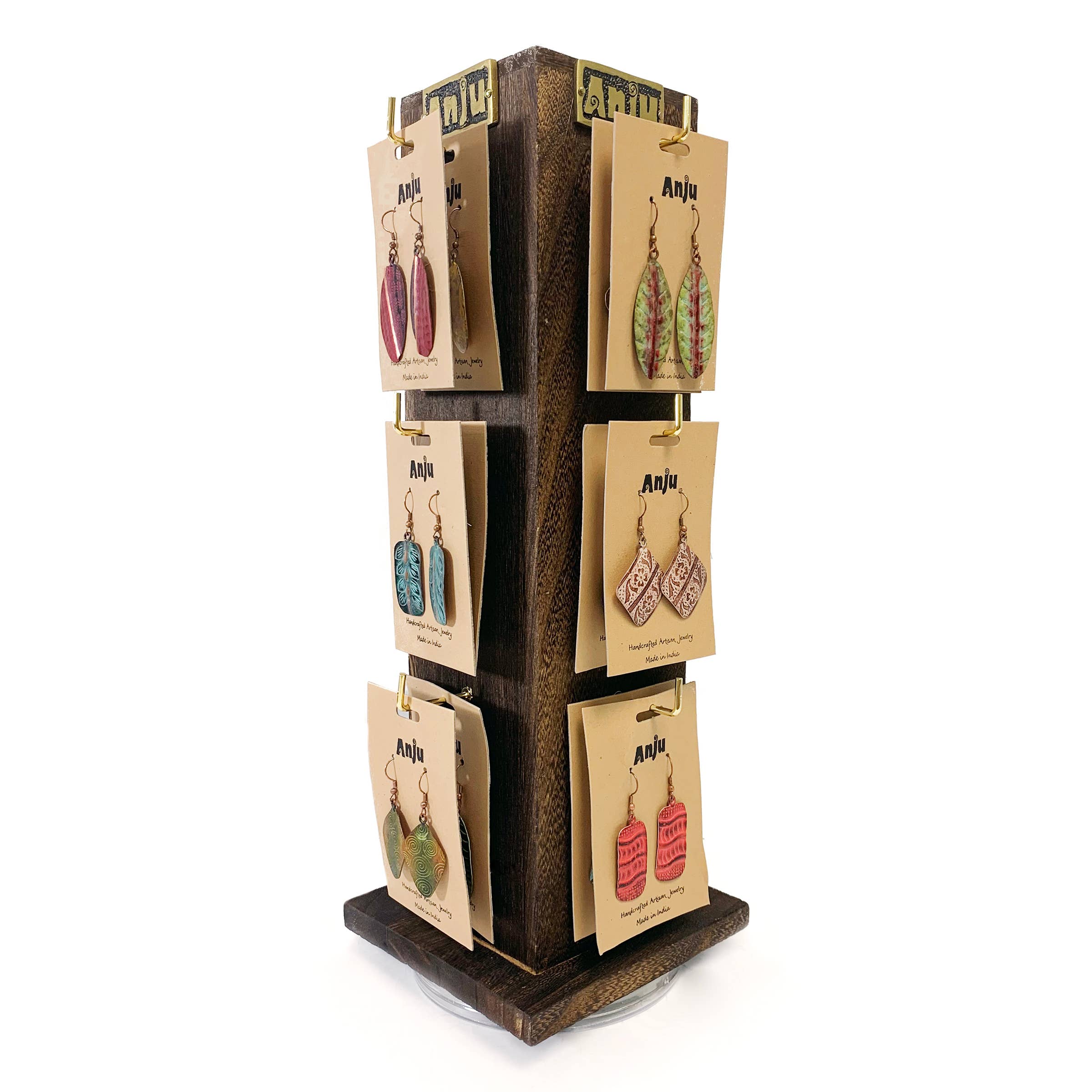 24 Copper Patina Earrings Prepack And Wooden Spinner Display