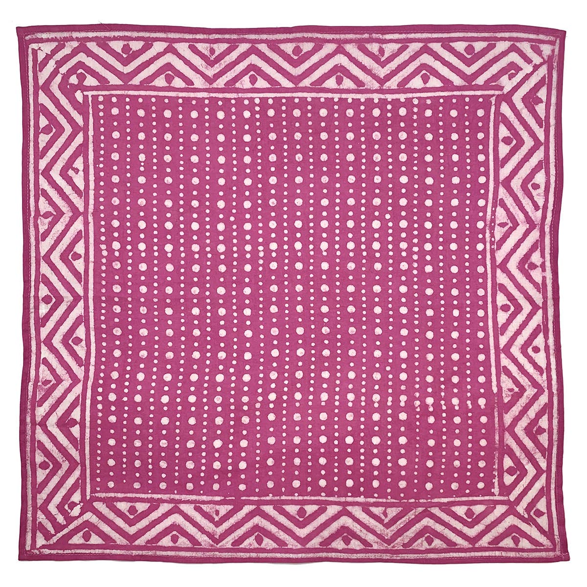 Block Printed Bandana - Fuchsia Pink Dots and Chevron