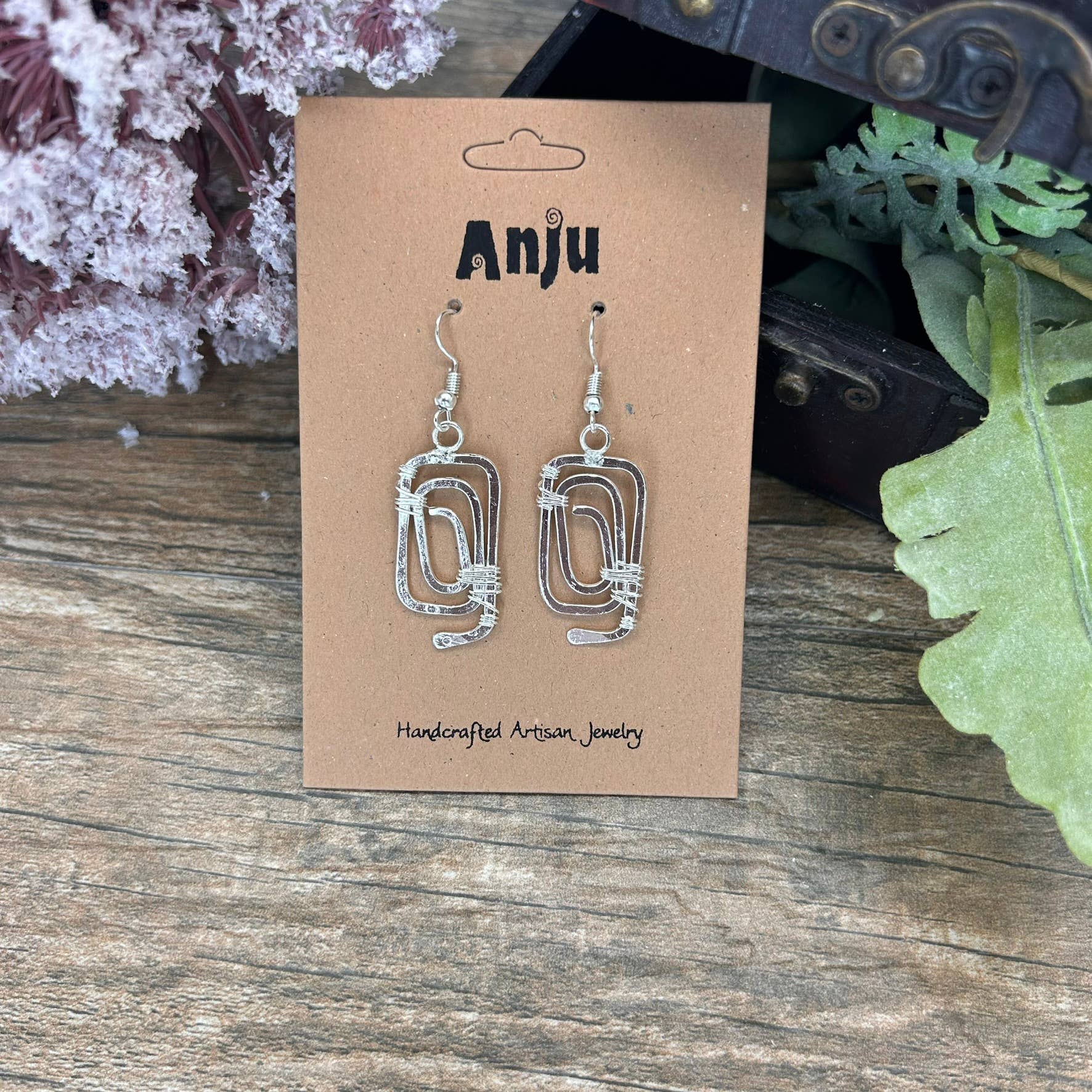 Silver Plated Earrings - Angled Rectangle