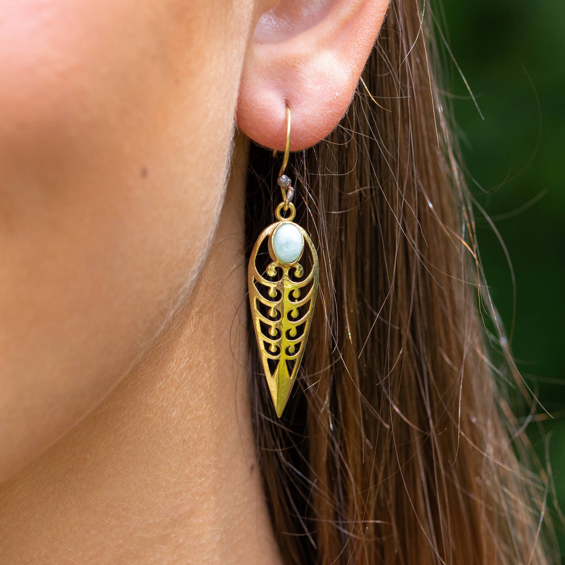Tanvi Gold-Plated and Amazonite Earrings - Reverse Teardrop