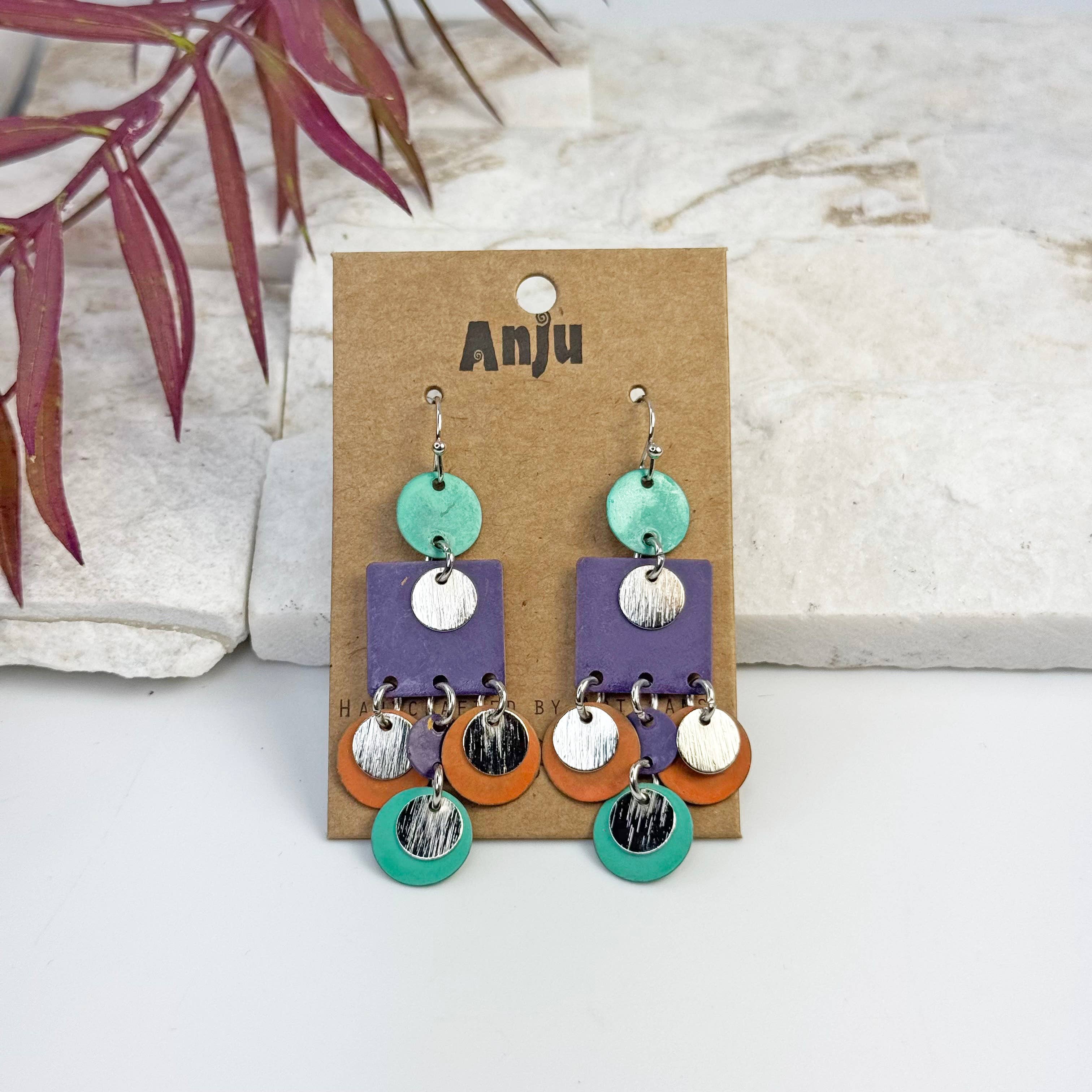 Handcrafted Multicolor Patina Square Dangle Earrings