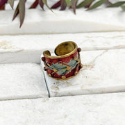 Handcrafted Two-Tone Dotted Leaf Brass Patina Ring