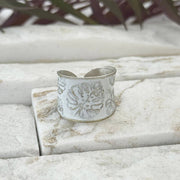 Handcrafted White Monstera Leaf Patina Ring