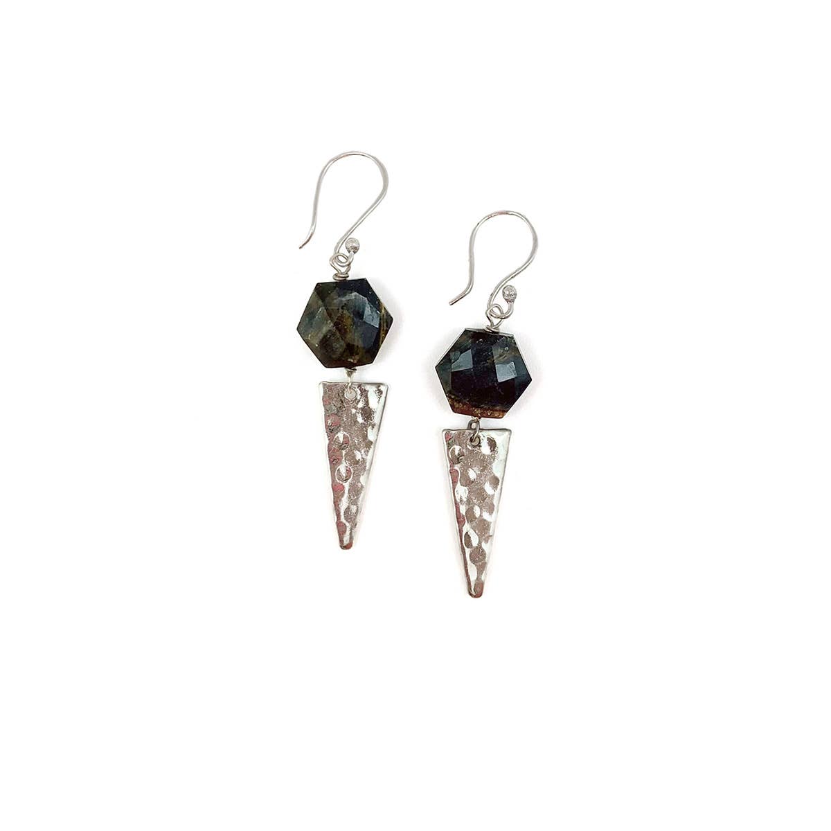 Akriti Silver and Medium Faceted Black TigerEye Earrings