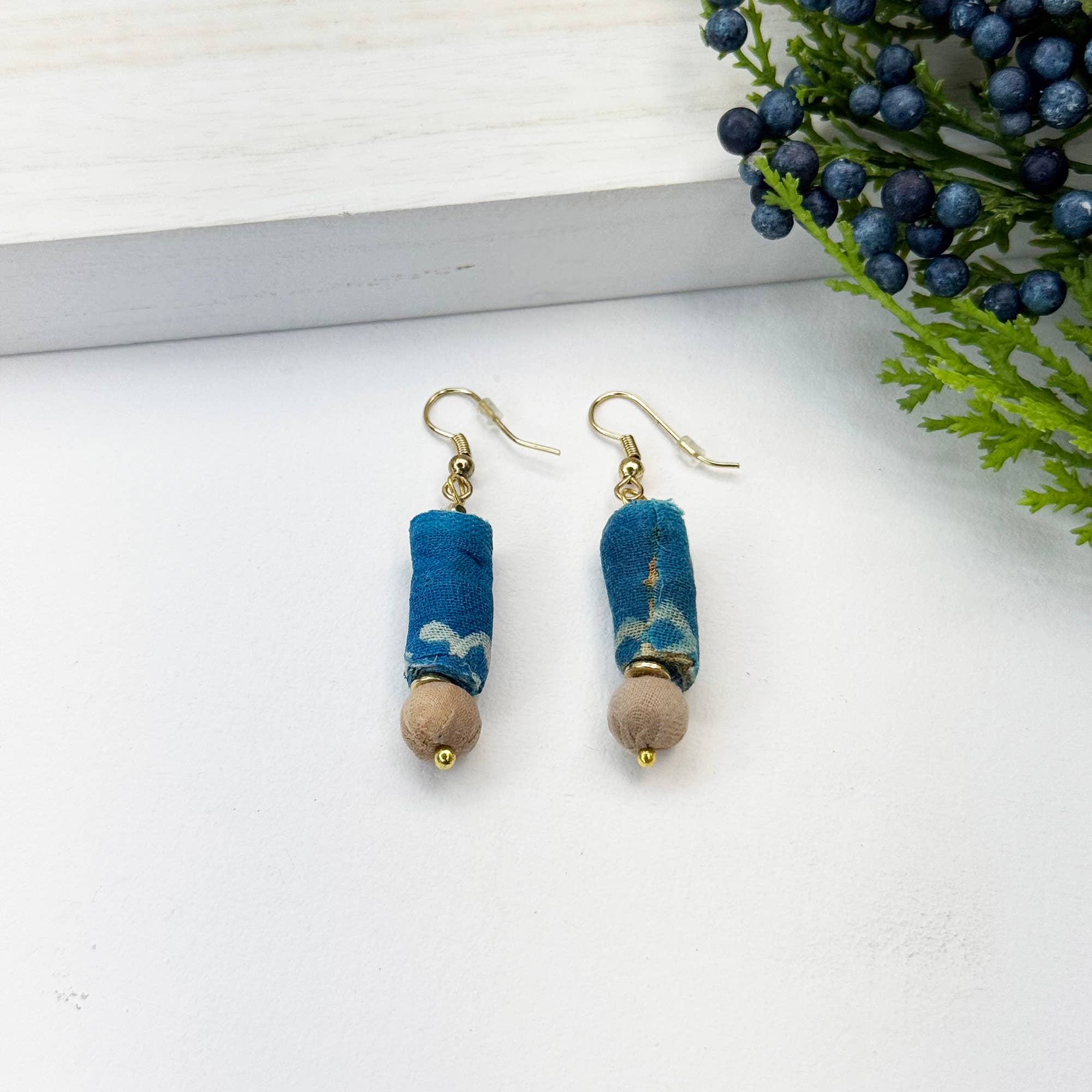 Aasha Monochrome Kantha Handcrafted Linear Bar Earrings