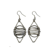 Basketweave Antique Silver Chain Diamond Earrings
