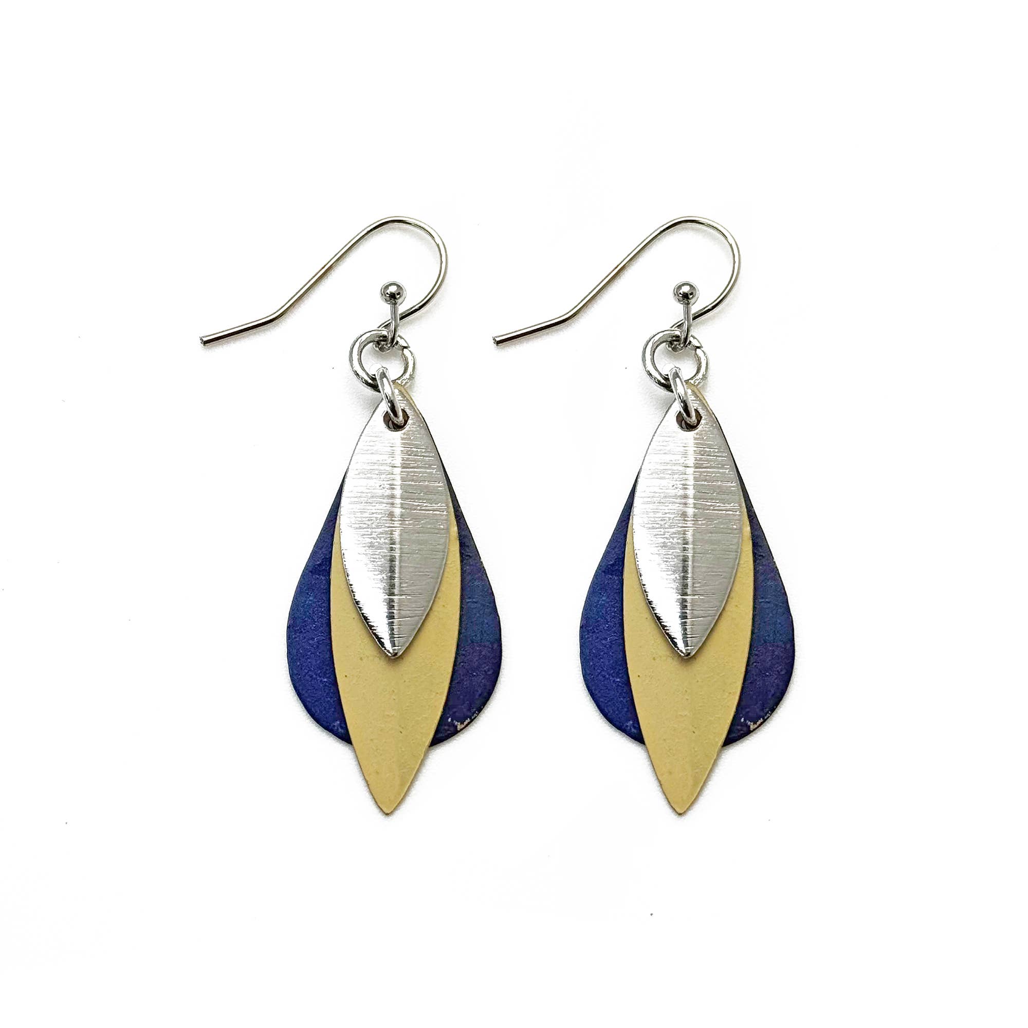 Handcrafted Blue & Tan Patina Layered Leaf Earrings