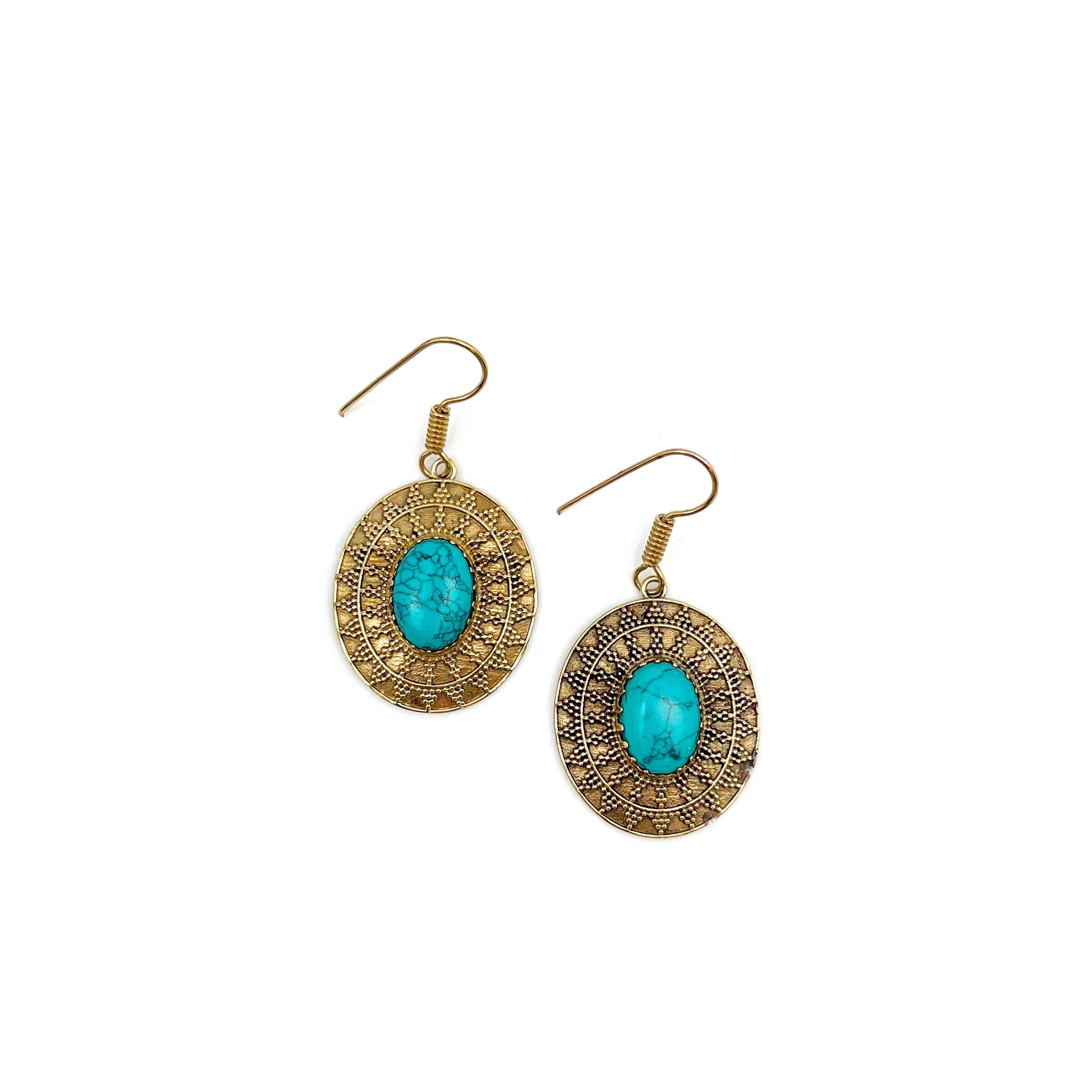 Tanvi Collection Earrings - Gold Oval with Turquoise