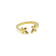 Handcrafted Gold Plated Brass Double Cross Ring
