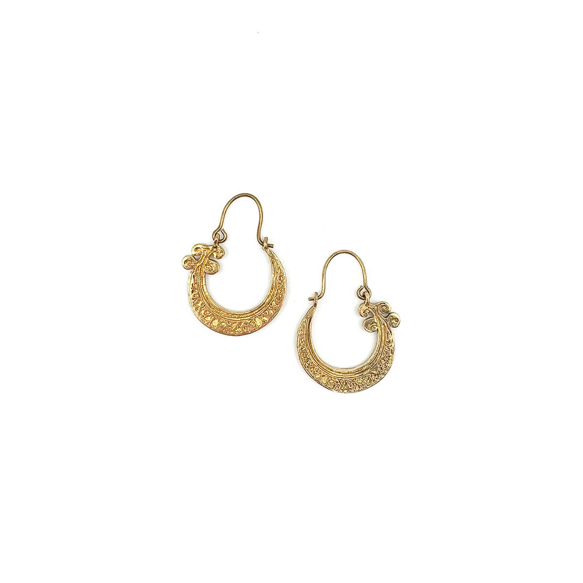 Tanvi Gold Filigree Spiral Crescent Hinged Earrings