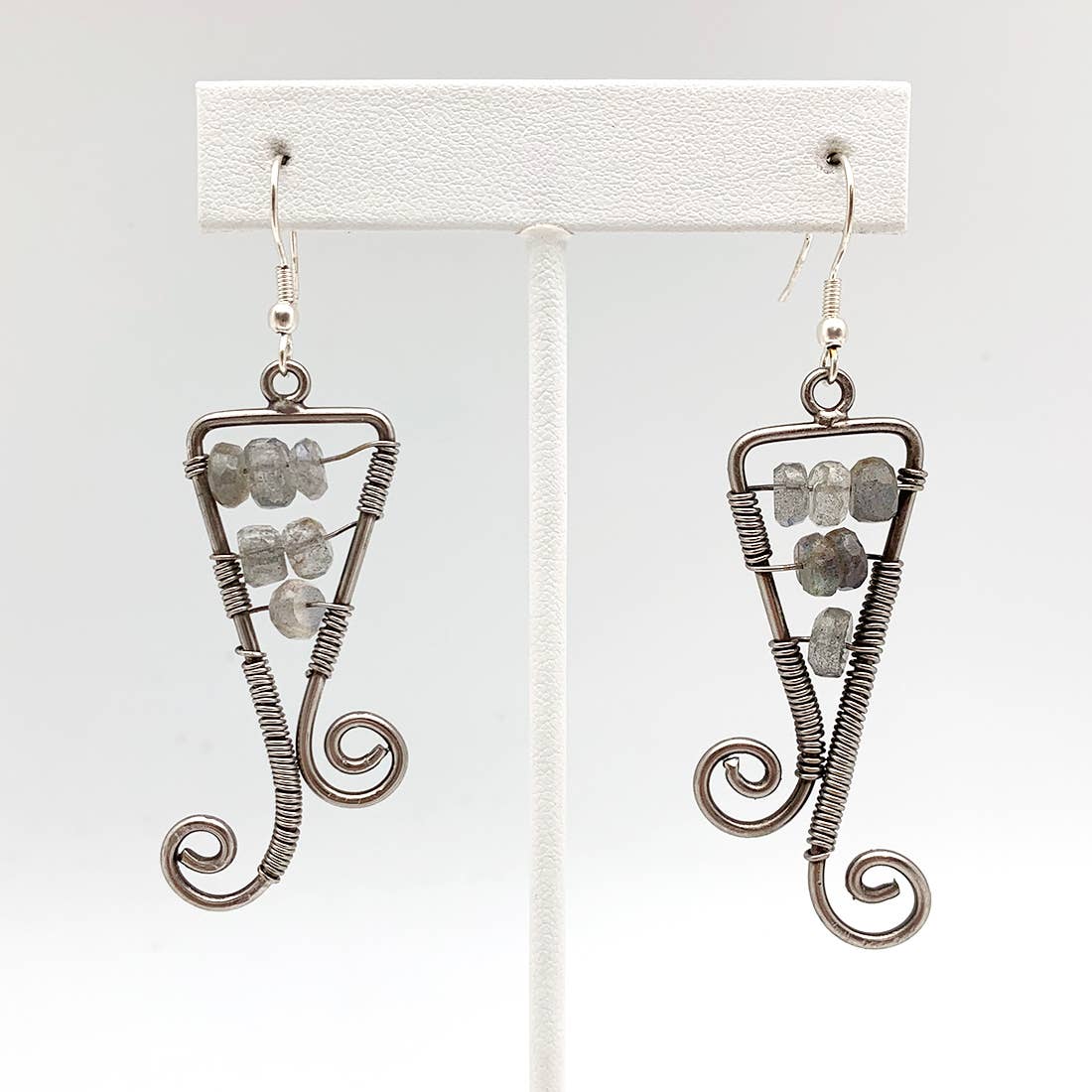 Wire-Wrapped Stone Earrings - Antique Silver, Labradorite