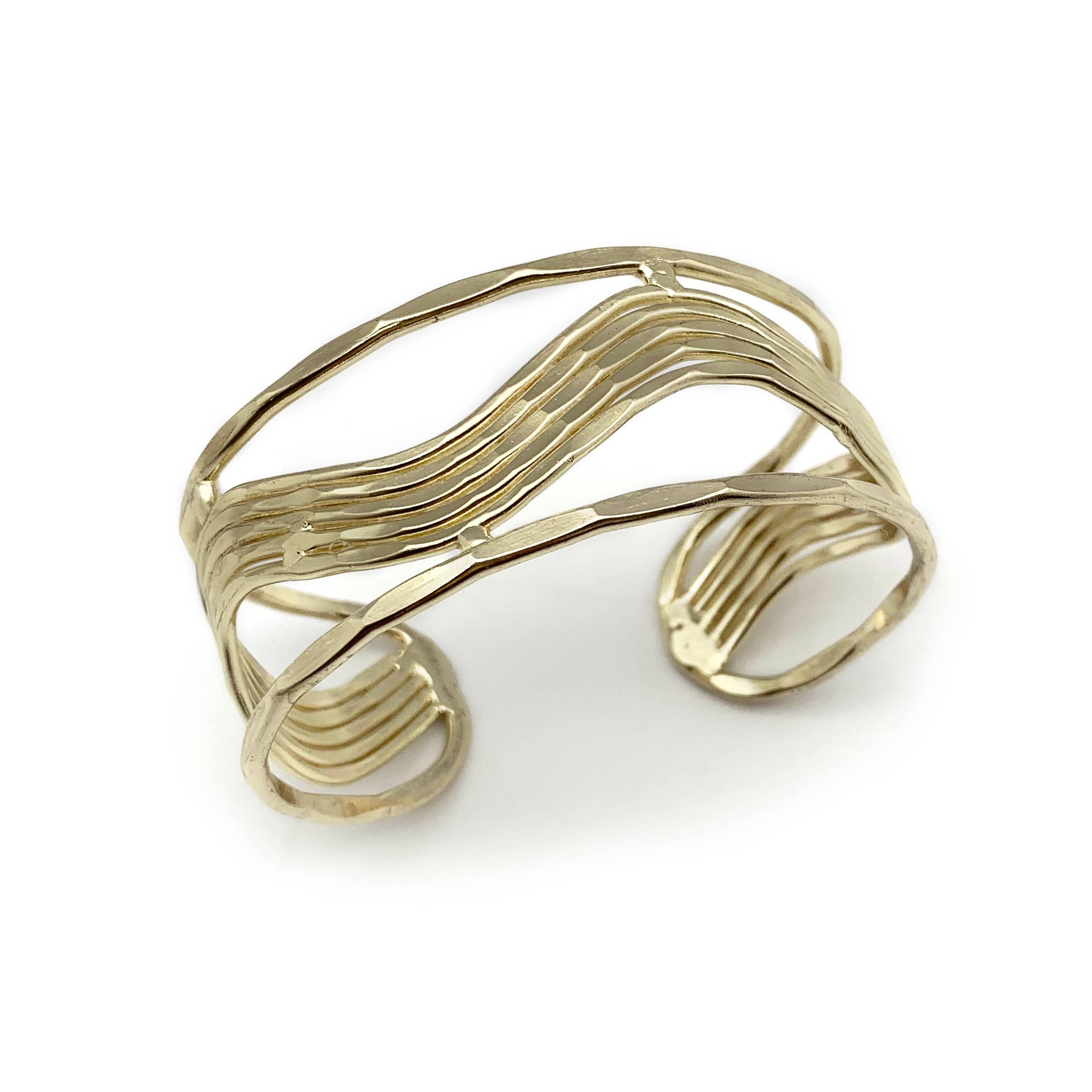 Gold Plated Adjustable Cuff Bracelet - Wave in Frame