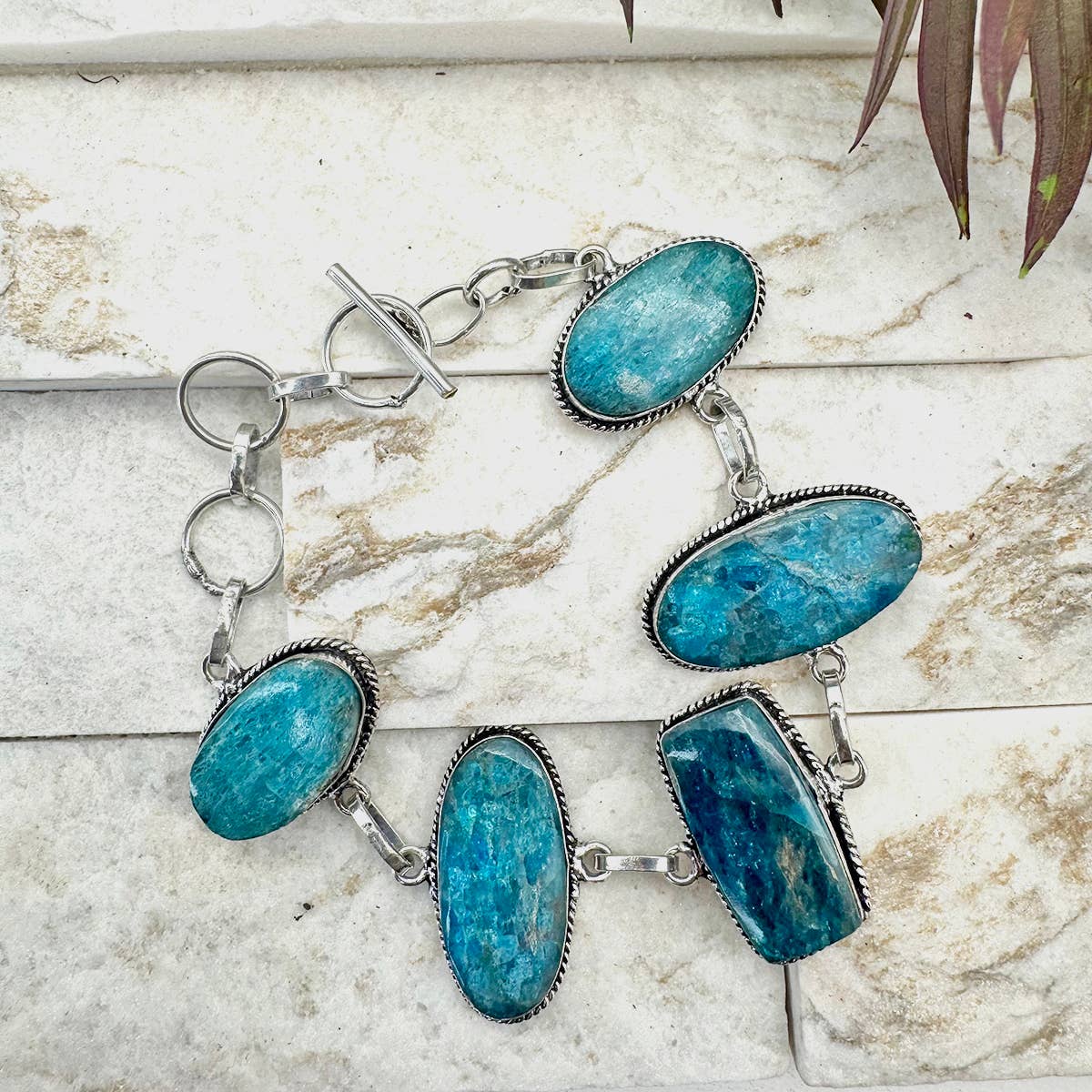 Handcrafted  Semiprecious Stone Link Bracelet - Apatite