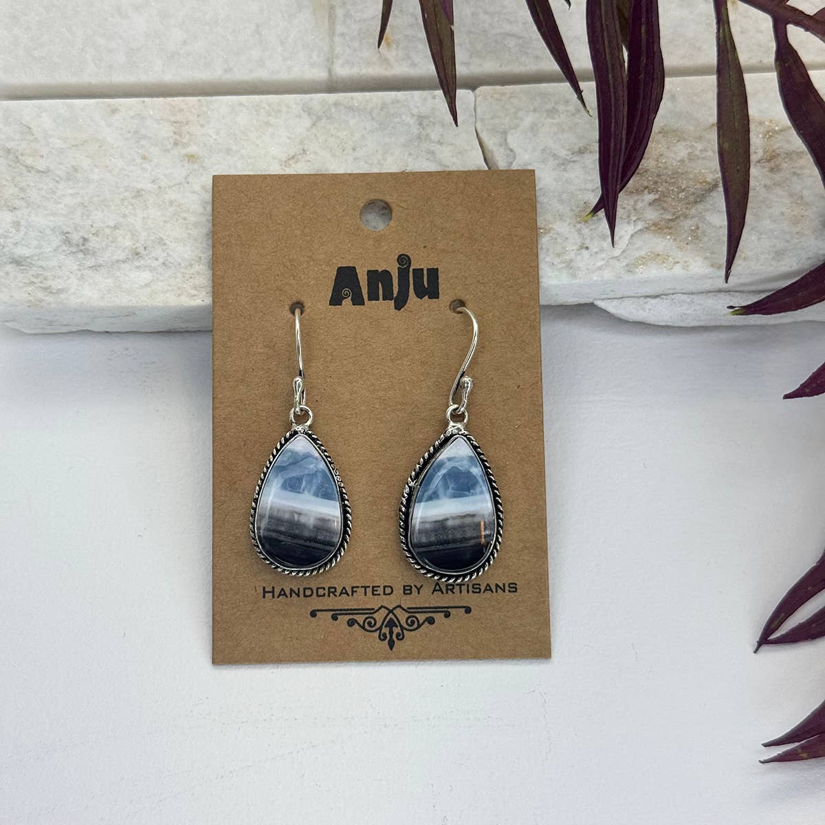 Handcrafted Kashi Semiprecious Stone Earrings - Blue Opal