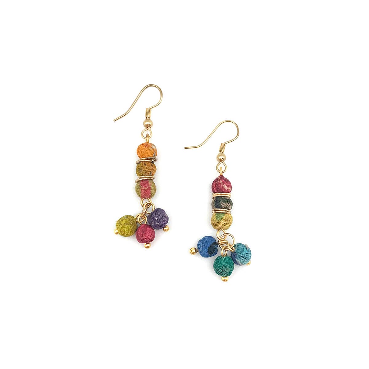 Aasha Three Beads with Beaded Cluster Earrings