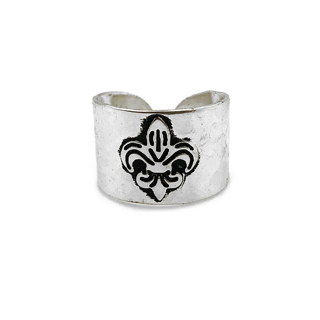 Silver Plated Adjustable Cuff Ring - Fleur de Lis