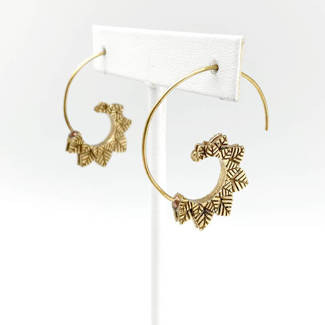 Tanvi Collection Earrings - Gold Simple Leaves Open Hoop