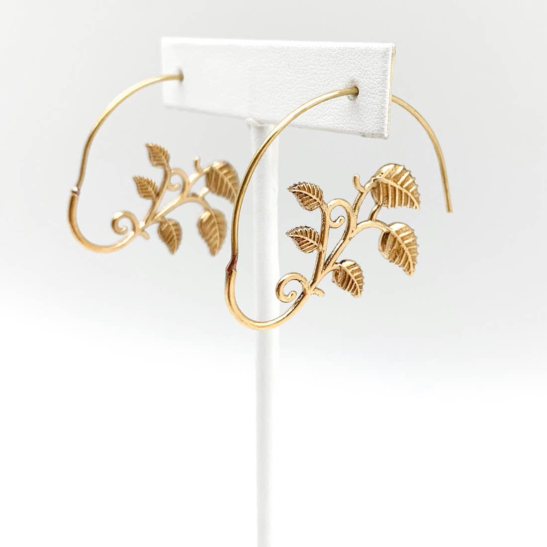 Tanvi Collection Earrings - Gold Leafy Vines Open Hoop
