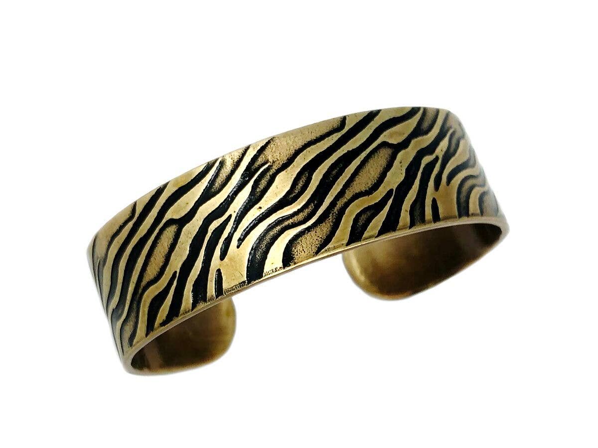 Zebra Print Brass Engraved Cuff Bracelet