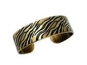 Zebra Print Brass Engraved Cuff Bracelet