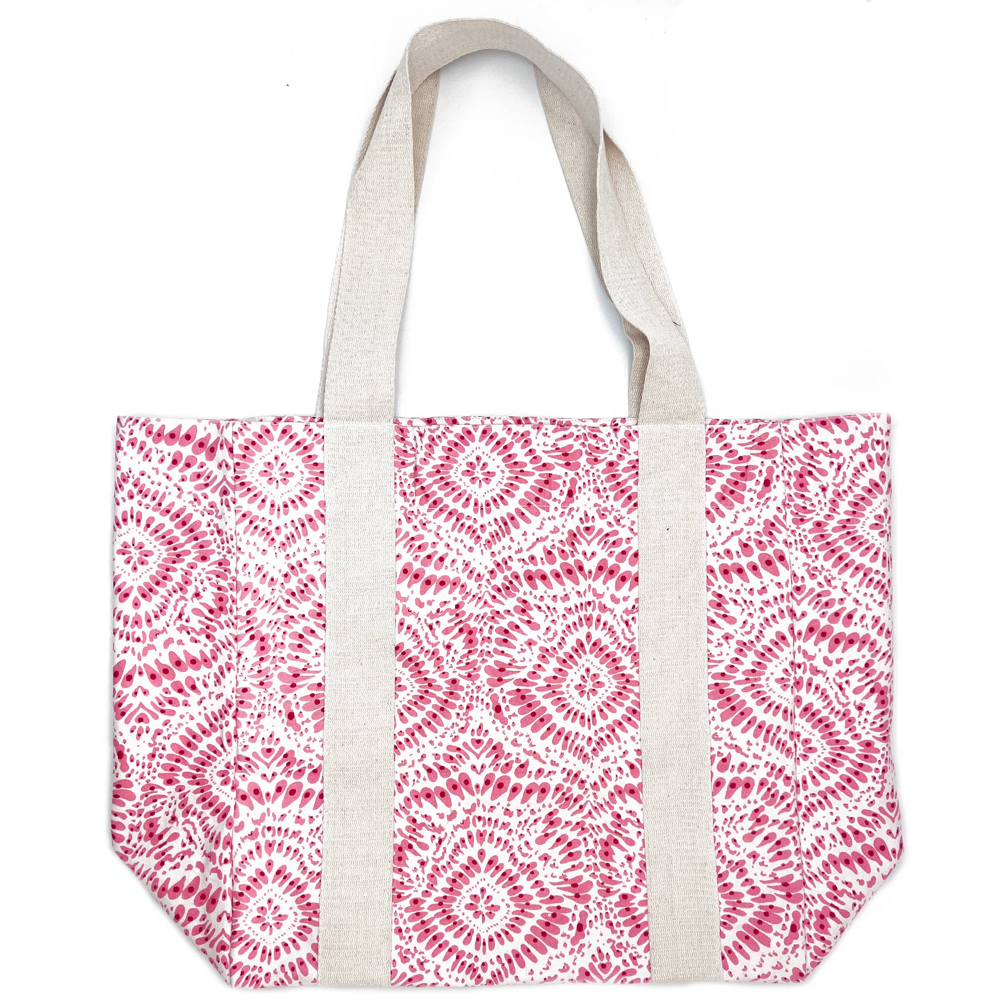 Handcrafted Canvas Bag with Block-Printed Pink Paradise