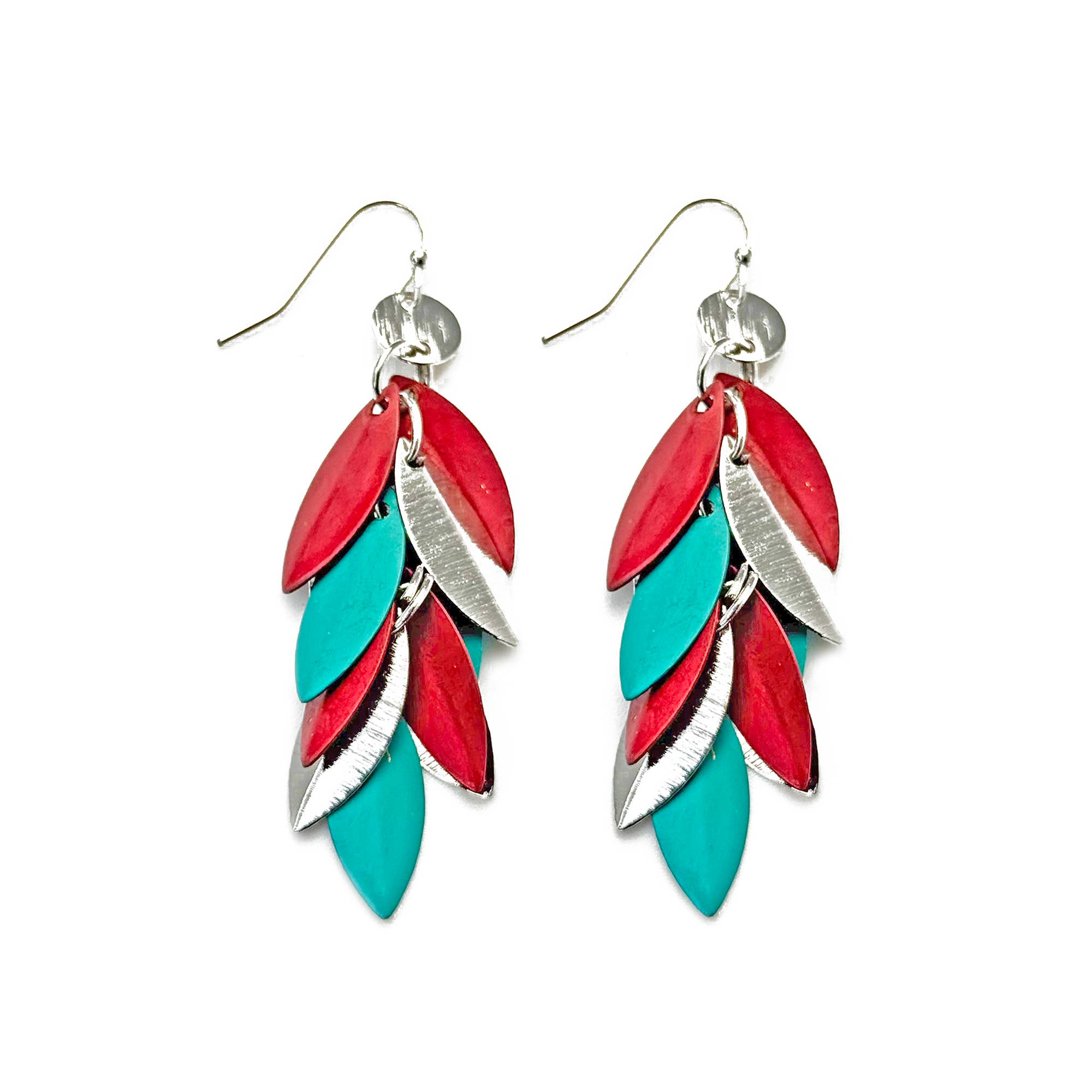 Handcrafted Fuchsia & Teal Patina Leaf Dangle Earrings