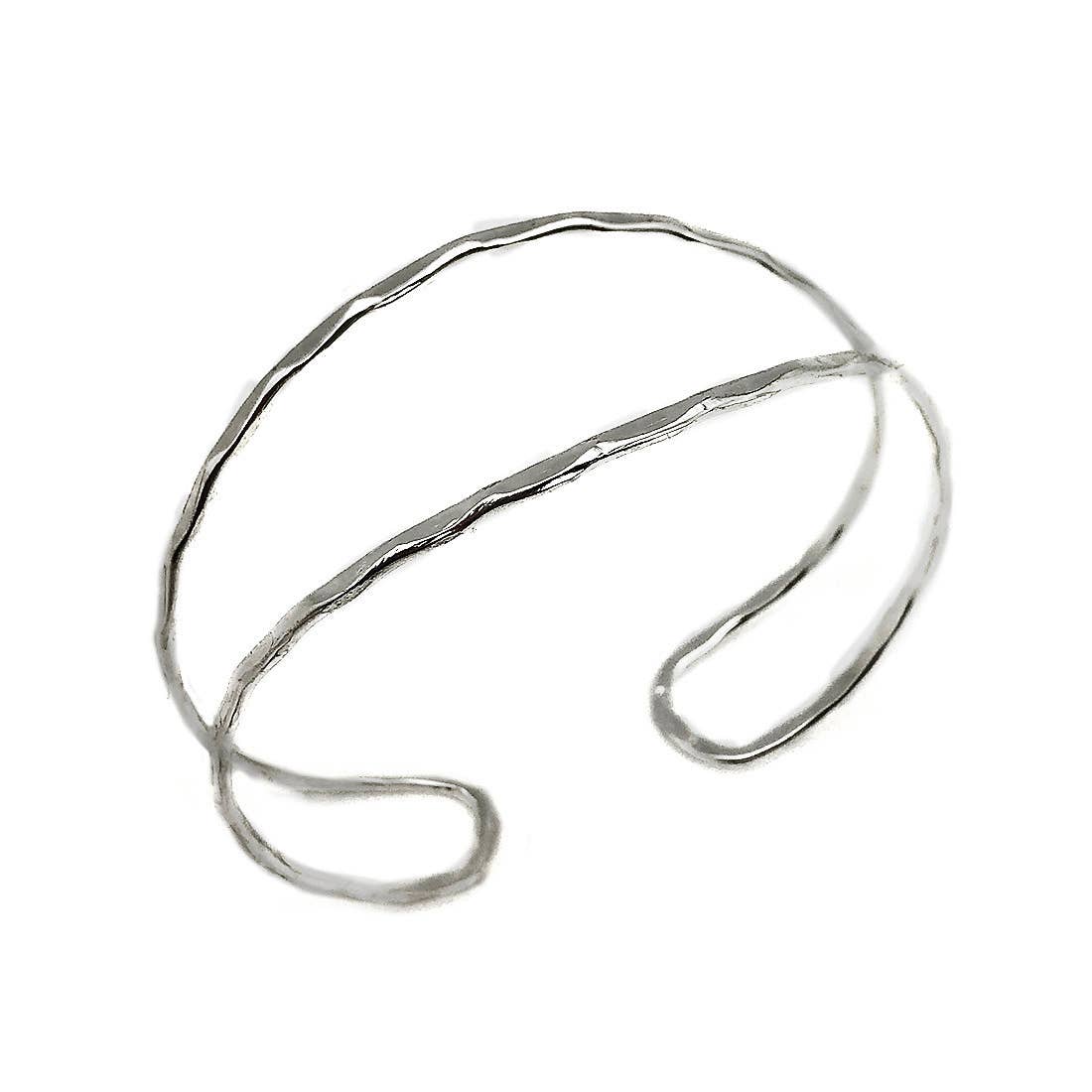 Silver Plated Adjustable Cuff Bracelet - Open Curved