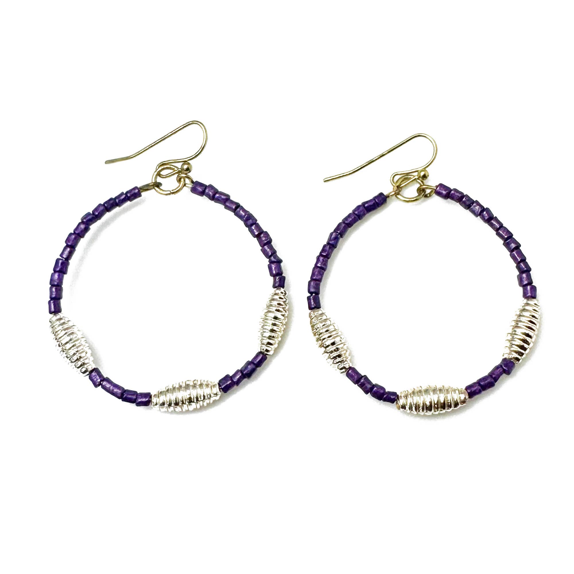 Seed Bead Hoop Earrings - Purple