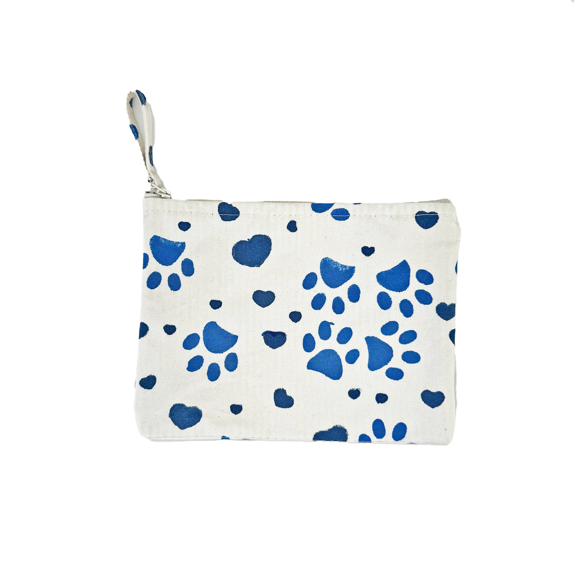 Handcrafted Canvas Zip Pouch - Blue Paw Print