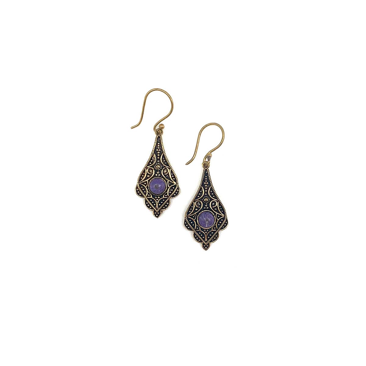 Tanvi Gold Scalloped Diamond Frame with Charolite Earrings