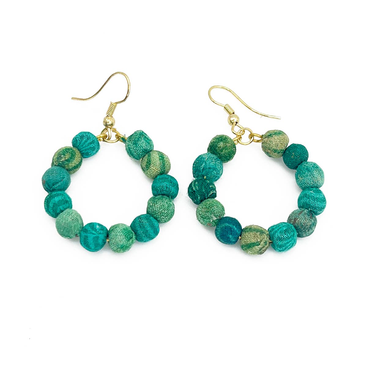 Aasha Seagrass Small Beaded Hoop Kantha handcrafted Earrings