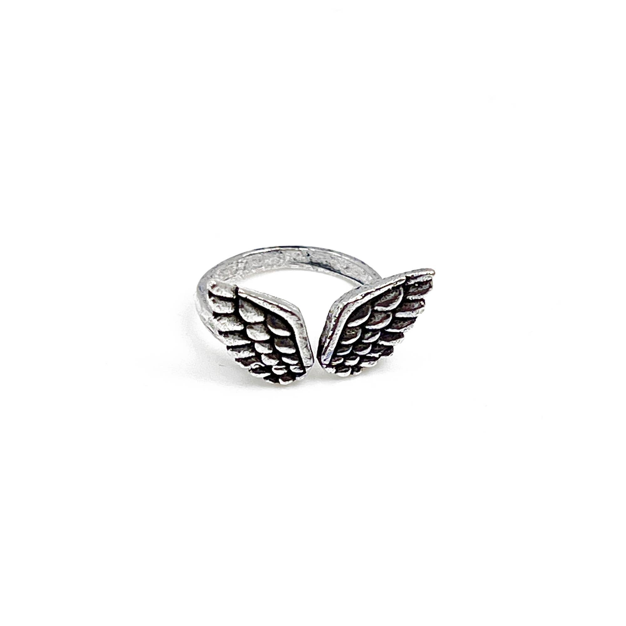 Handcrafted Silver Plated Brass Angel Wings Ring