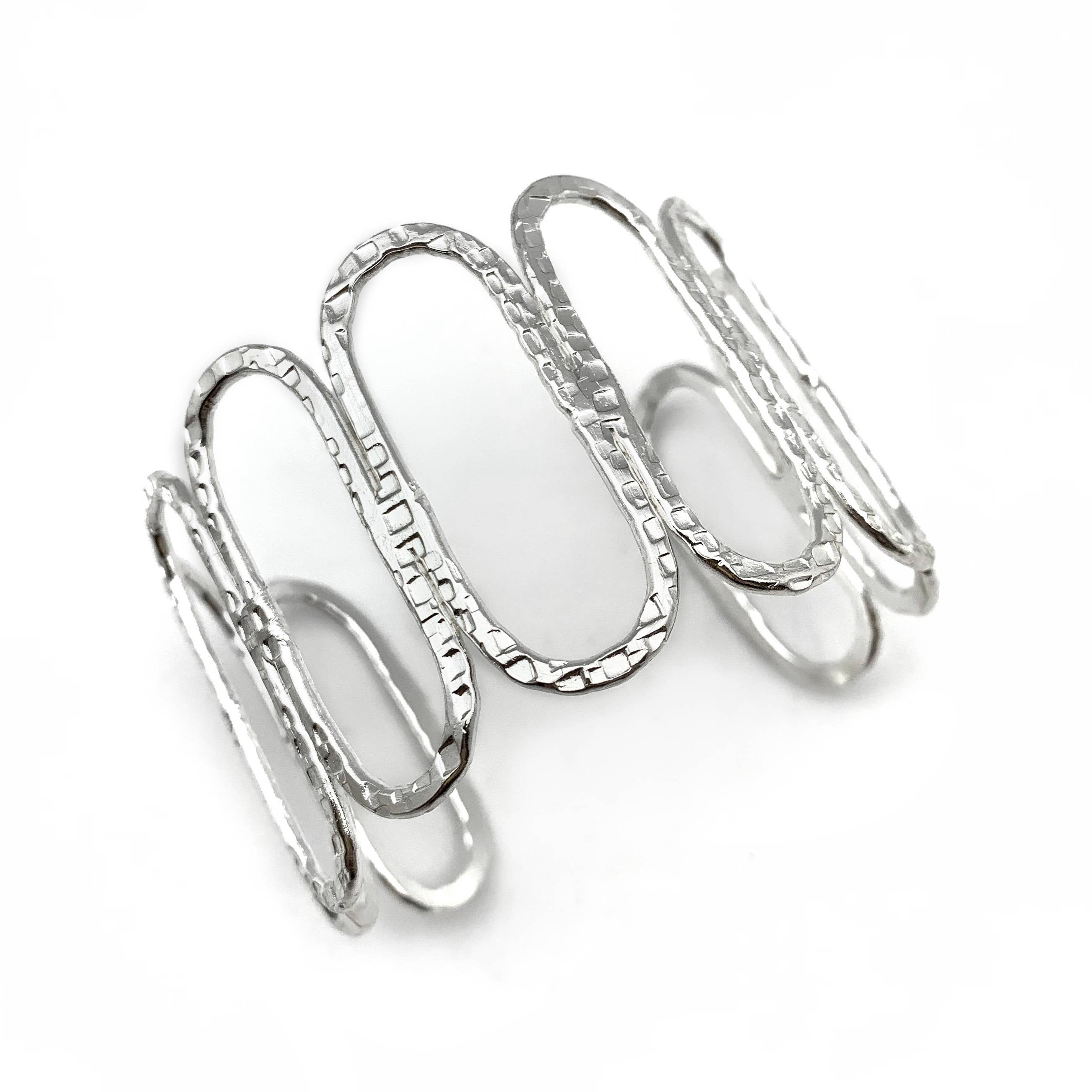 Silver Plated Adjustable Cuff Bracelet - Open Tall Ovals
