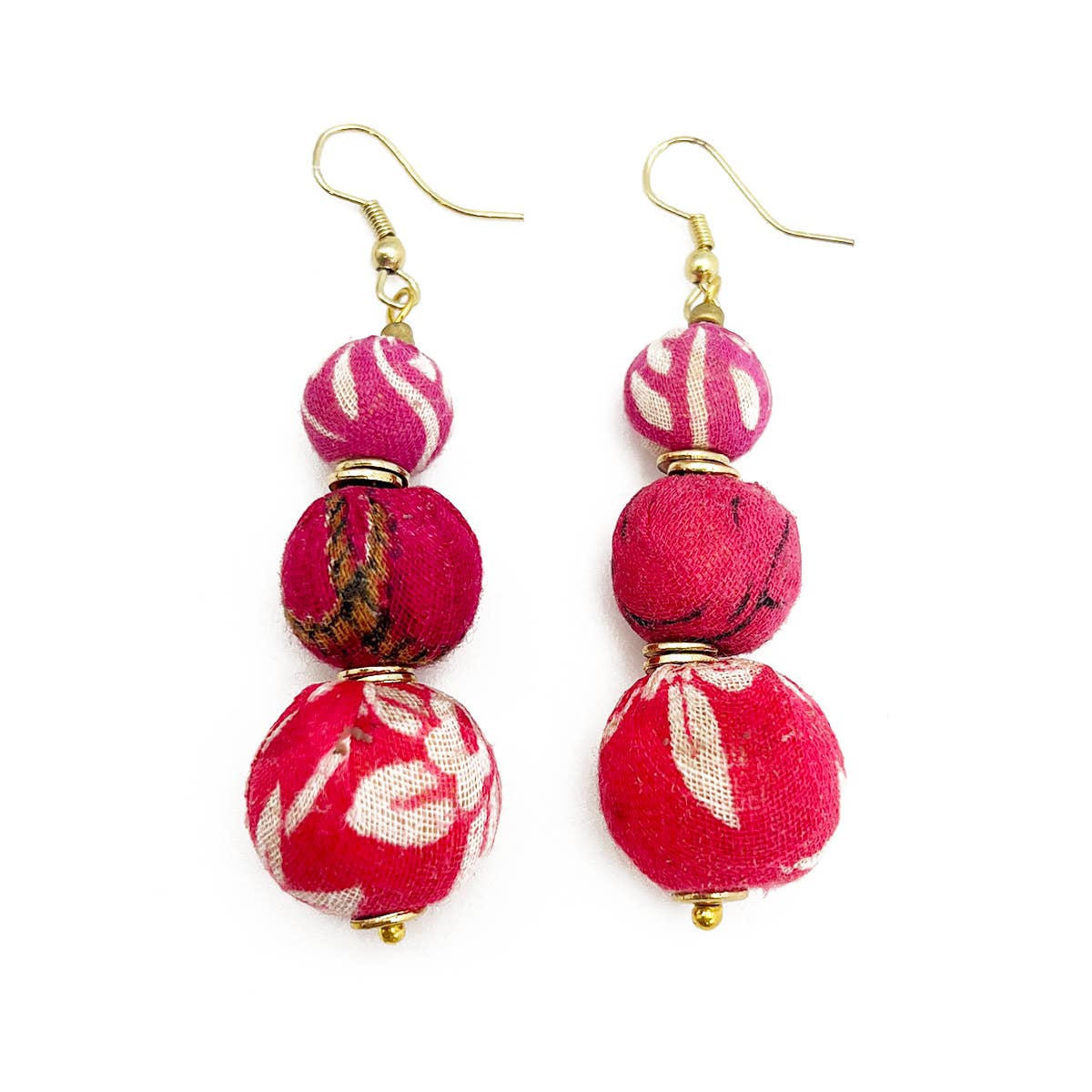Aasha Trio Blush Big Beaded Kantha Handcrafted Earrings