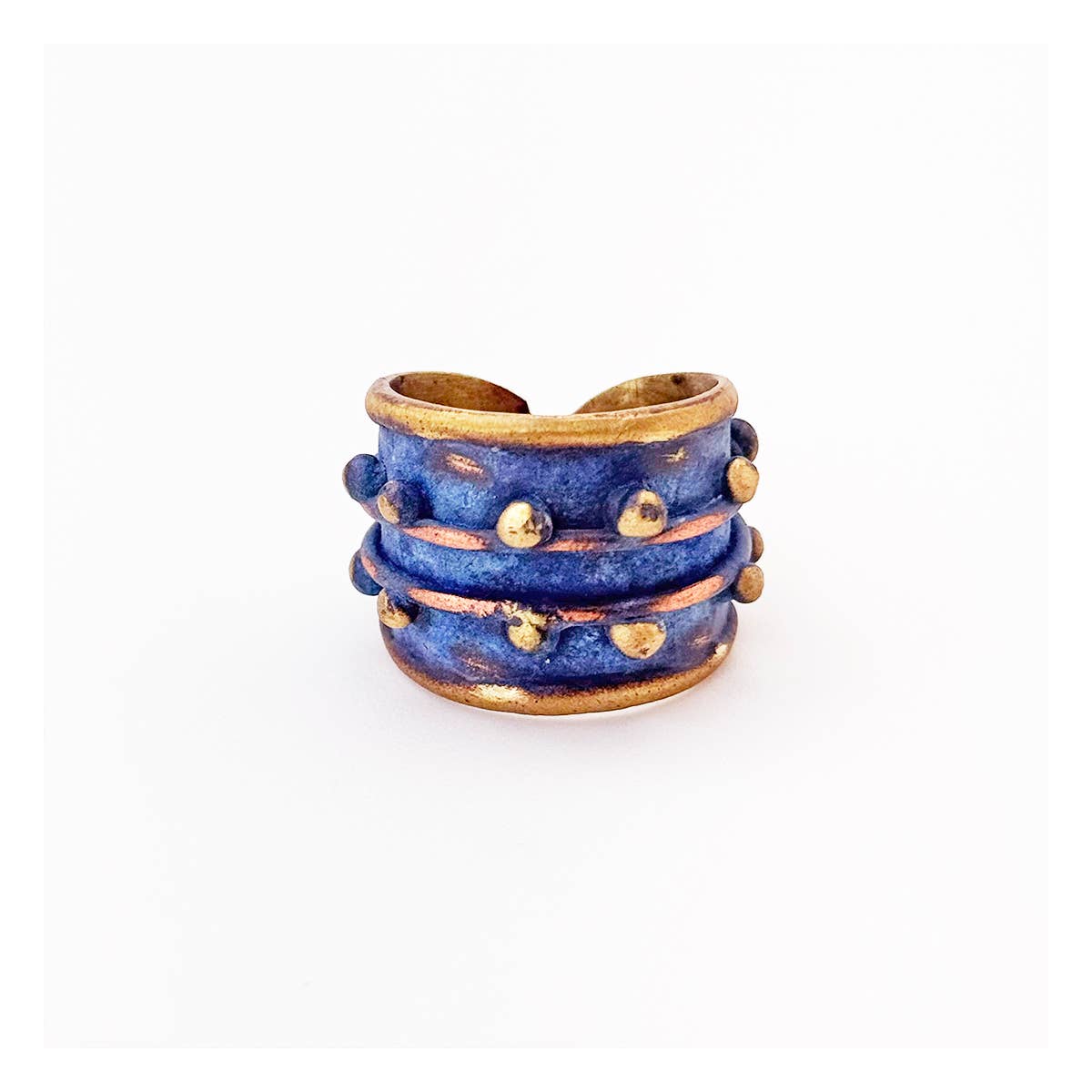 Handcrafted Lapis Blue Dotted Brass Patina Ring