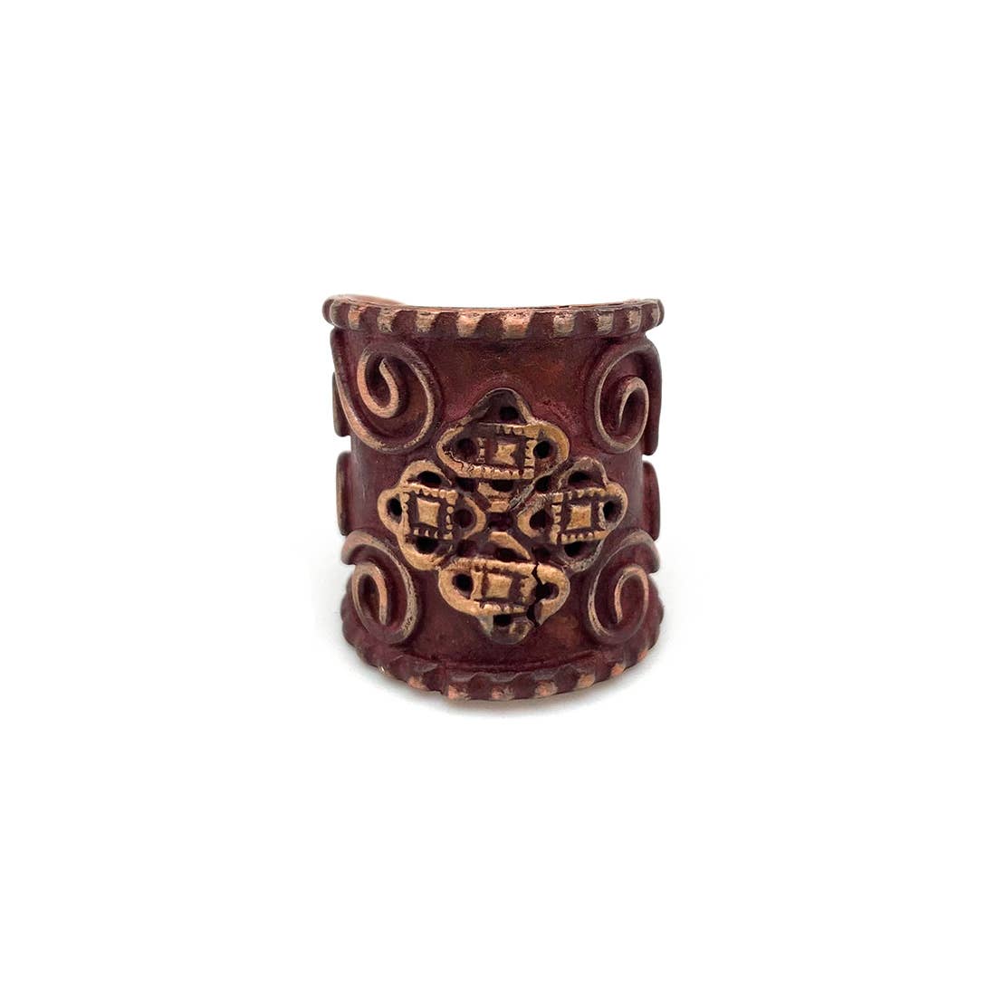 Copper Patina Ring - Burgundy With Filigree