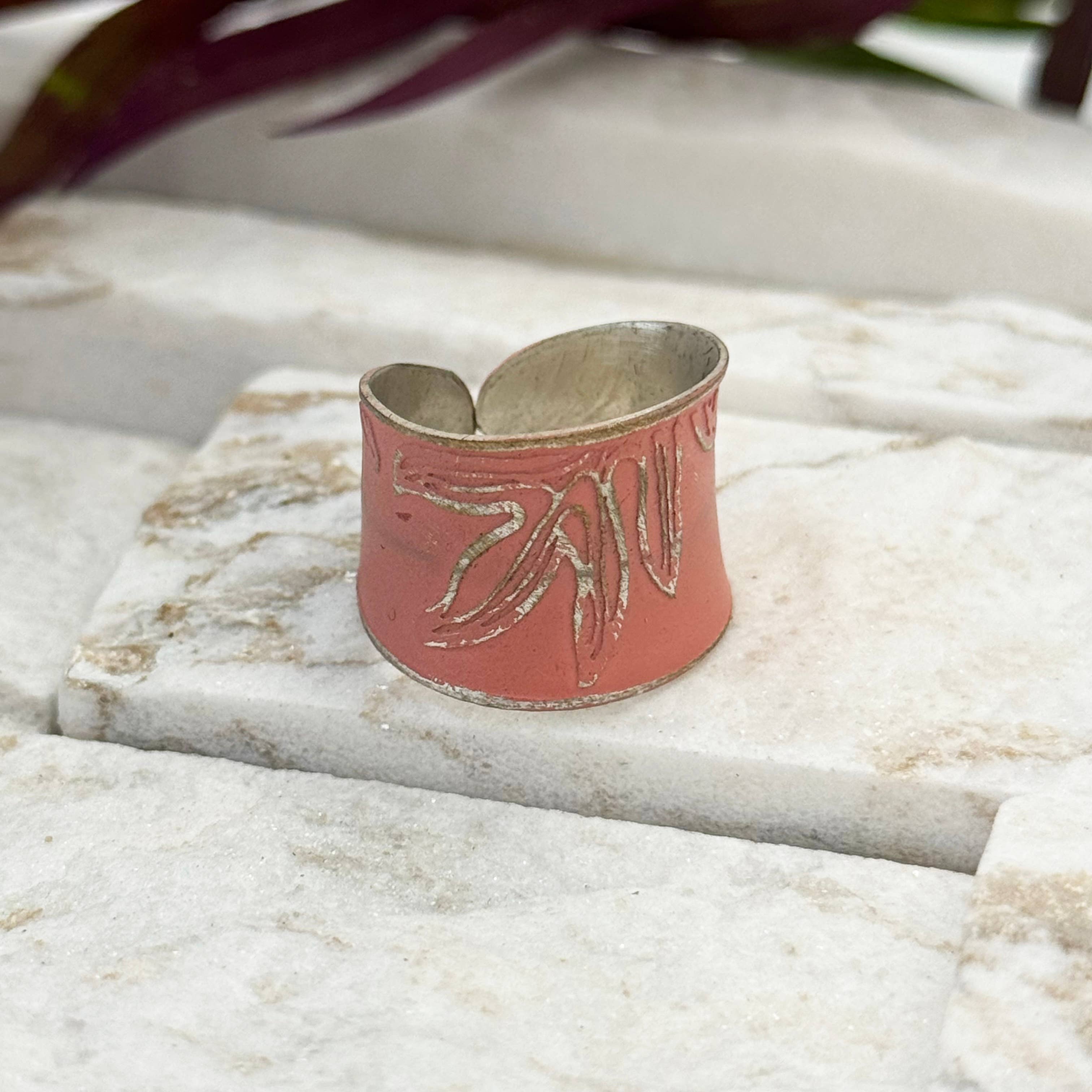 Handcrafted Silver Patina Coral Leaf Ring