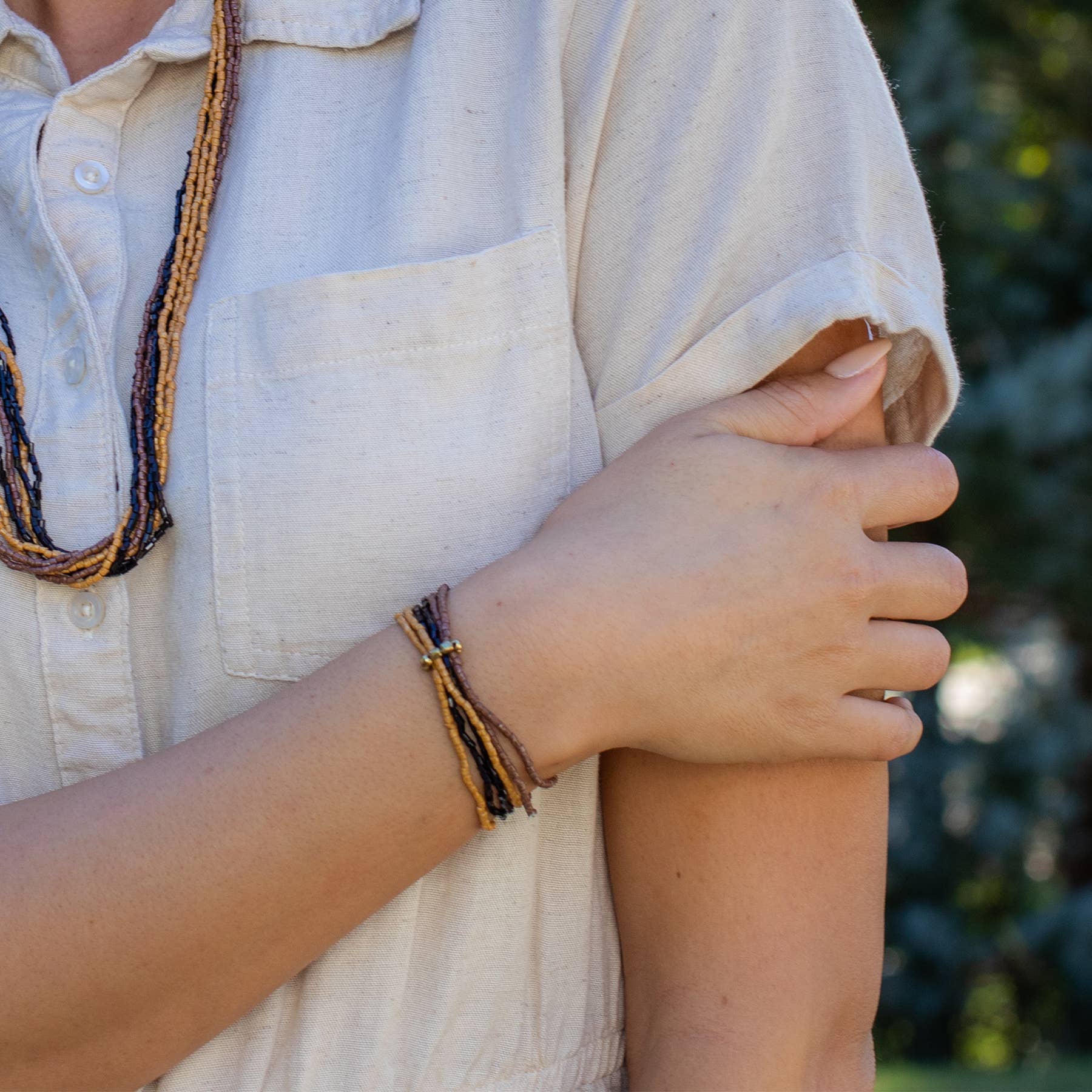 Sachi Beaded Safari Bracelet - Multicolor Solid Stretch