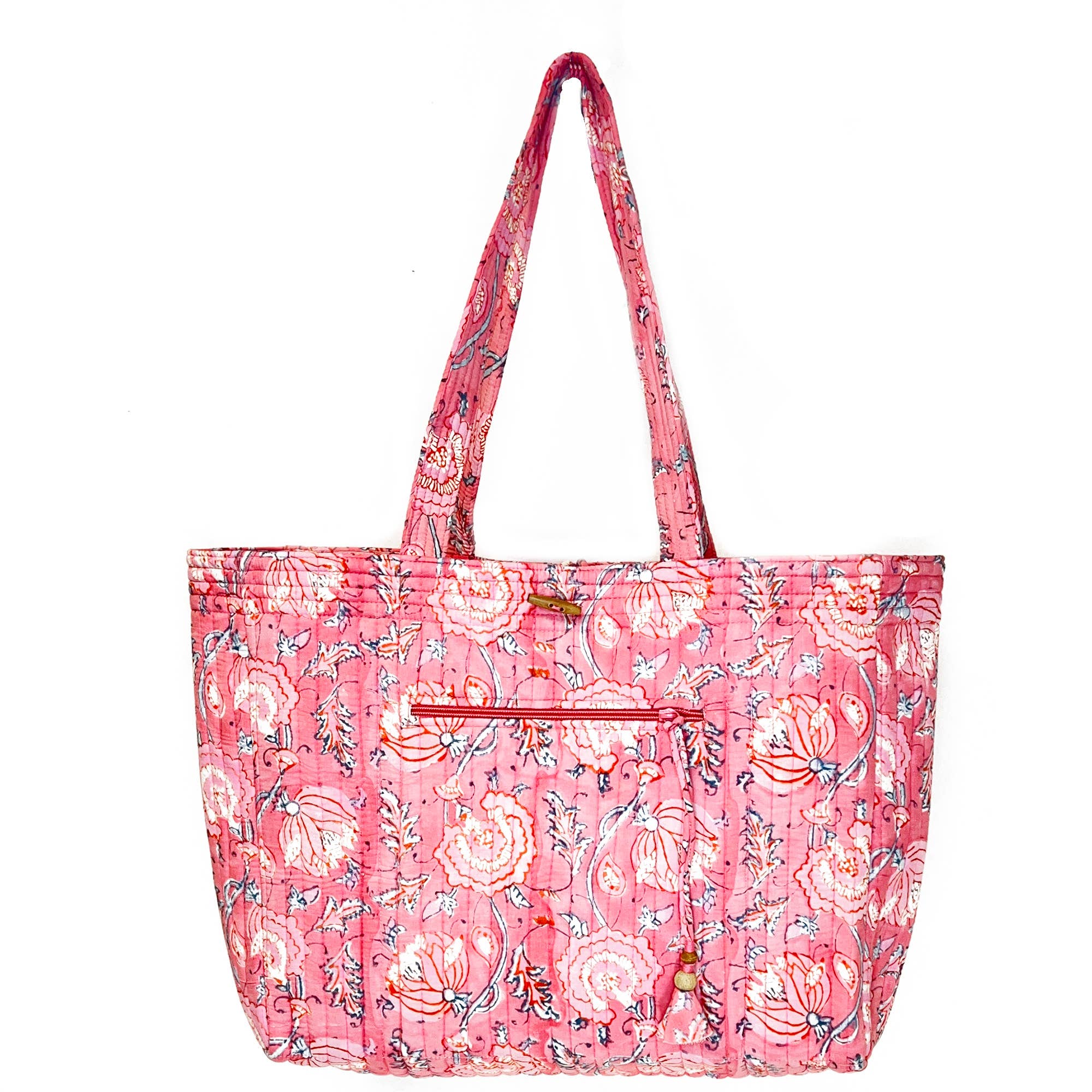 Peony Bloom Block Printed Market Tote