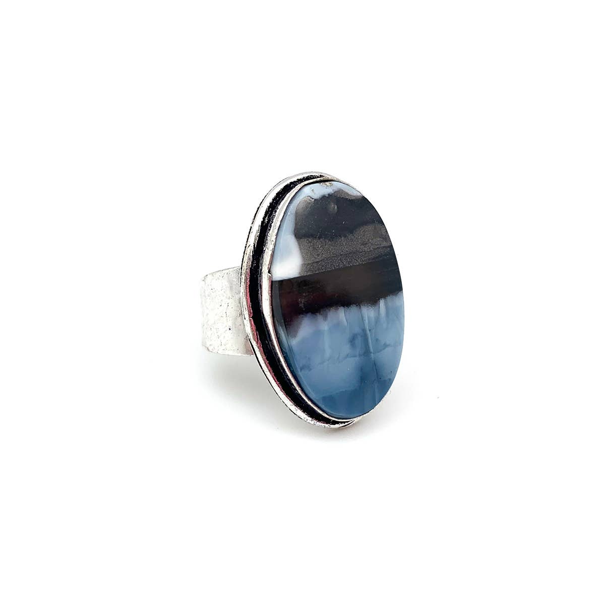 Handcrafted Kashi Semiprecious Stone Ring - Blue Opal