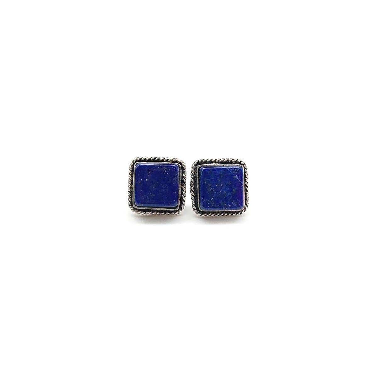 Handcrafted Kashi Semiprecious Stone Post Earrings - Lapis