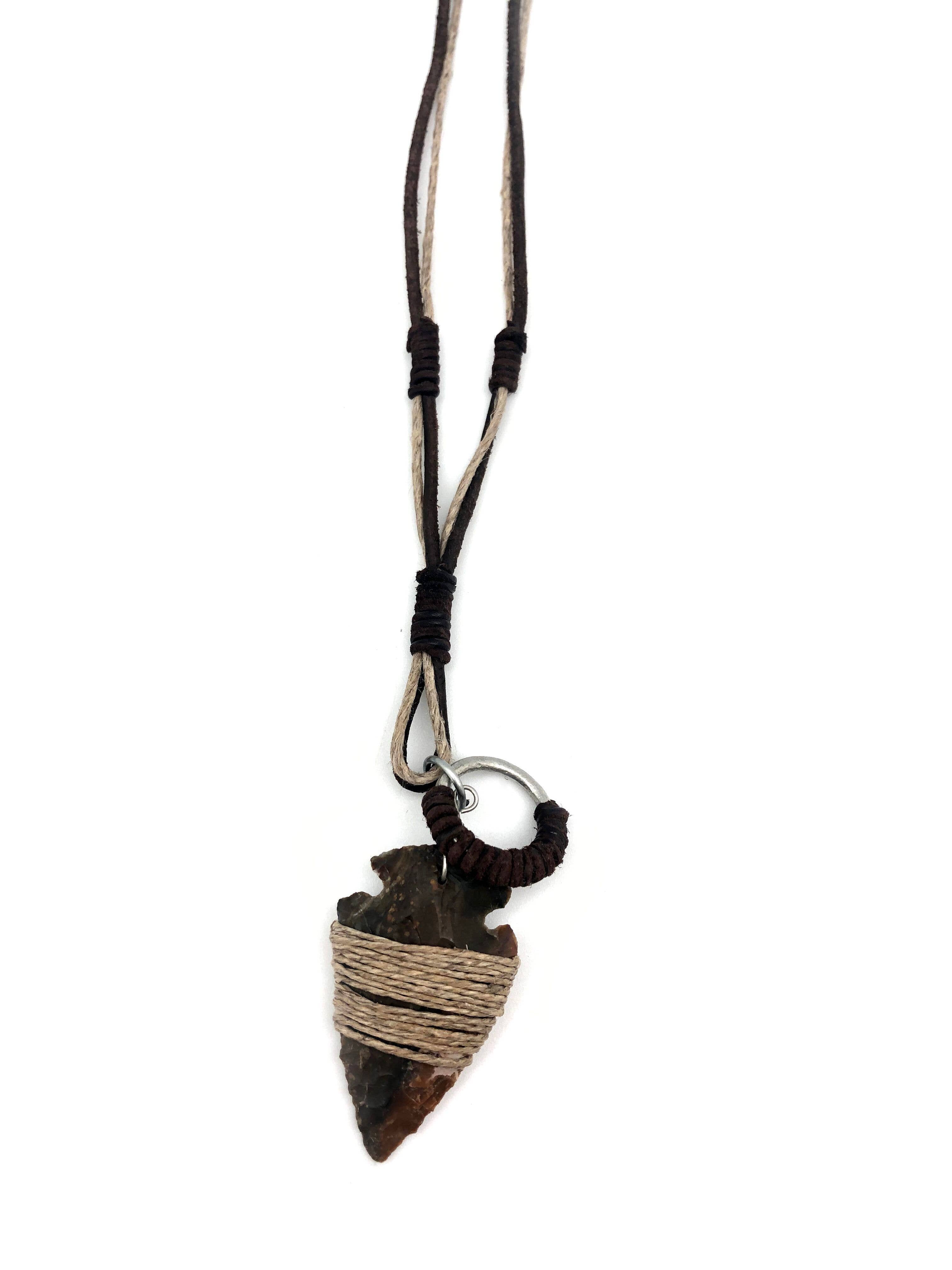 Aadi Jute Wrapped Arrowhead on Ring Men's Necklace