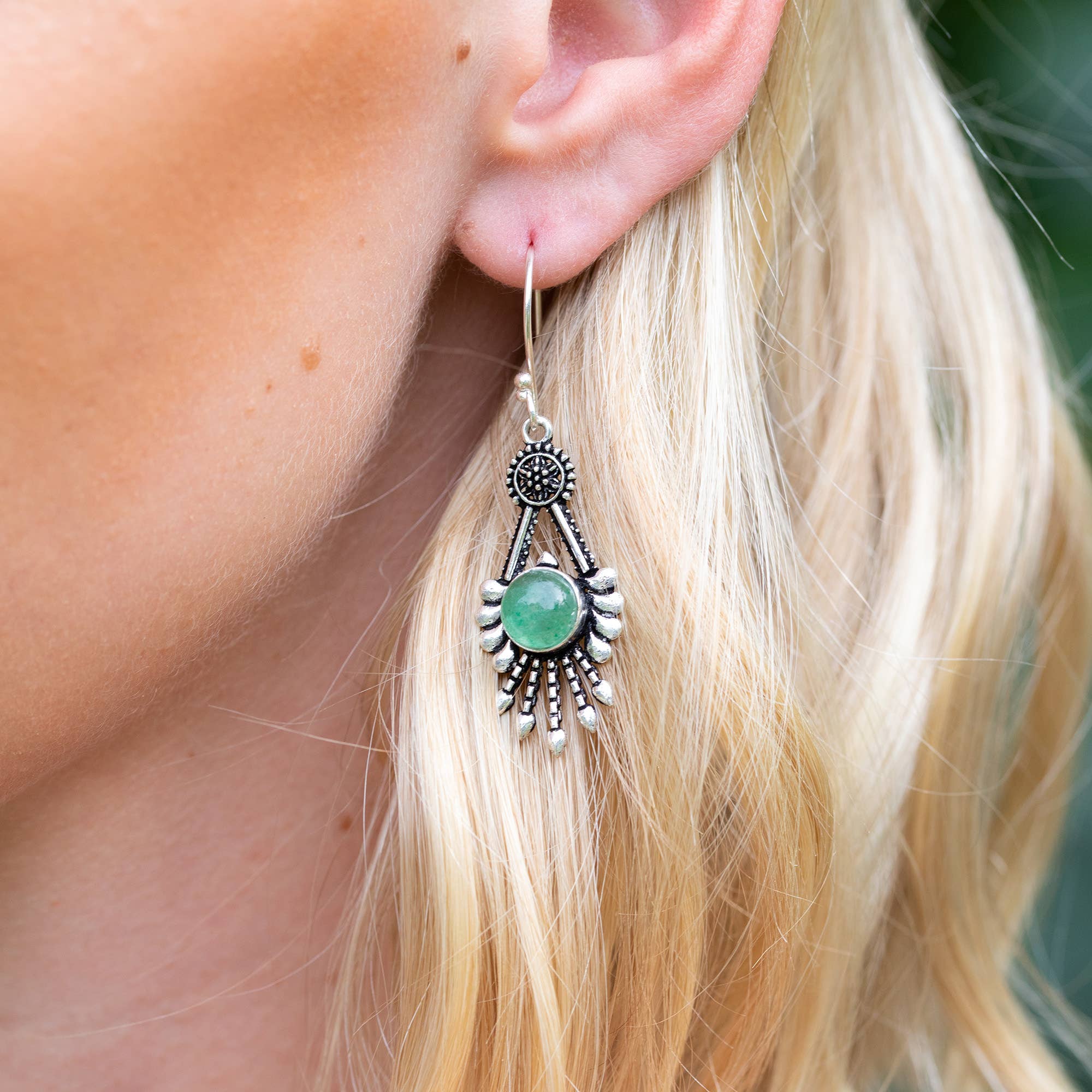 Tanvi Silver-Plated & Aventurine Earrings - Geometric Fringe