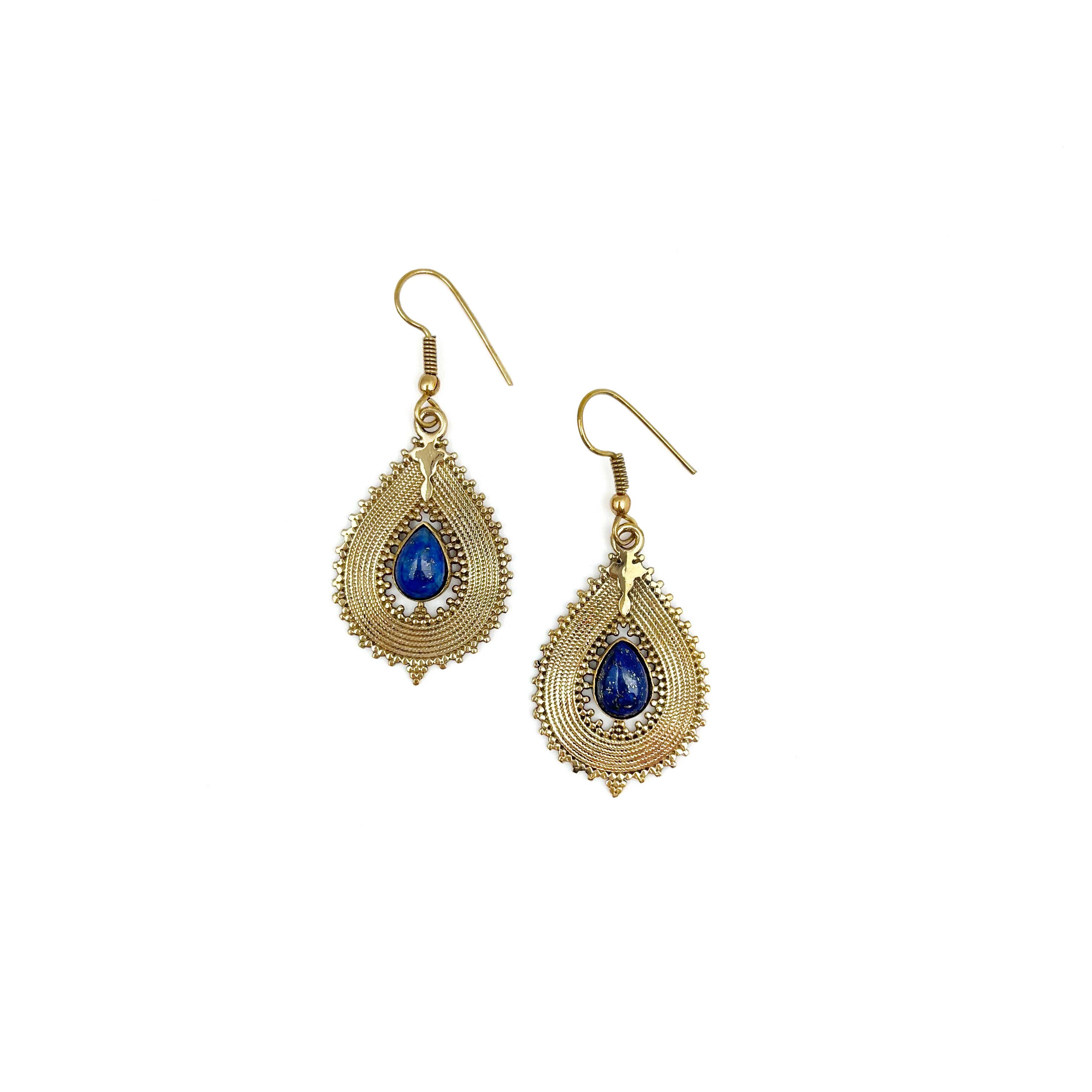 Tanvi Collection Earrings - Gold Teardrop with Lapis